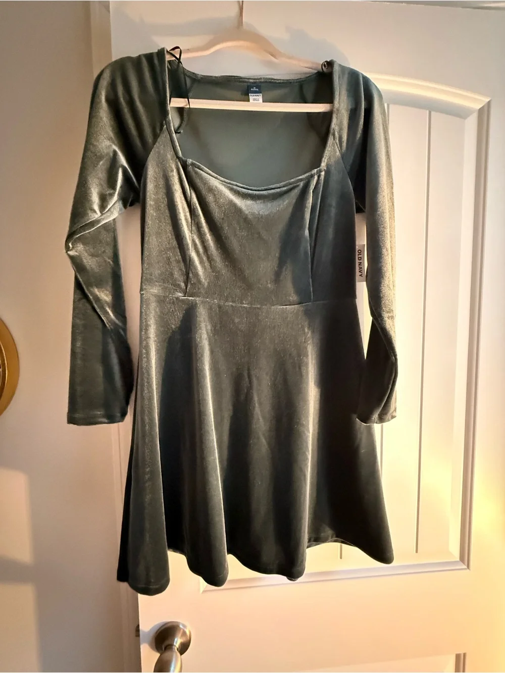 Old Navy Velvet Mini Dress in Olive Green